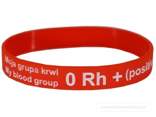 18cm Opaska, bransoletka silikonowa z grupą krwi 0 Rh+(dodatni) rozmiar 18cm