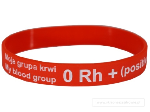 18cm Opaska, bransoletka silikonowa z grupą krwi 0 Rh+(dodatni) rozmiar 18cm