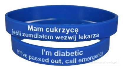 18cm Opaska, bransoletka silikonowa - Cukrzyca, diabetyk -rozmiar 18cm