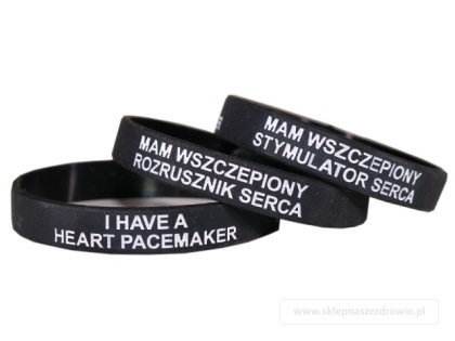 20cm Opaska, bransoletka silikonowa Mam stymulator rozrusznik serca -rozmiar 20cm czarna