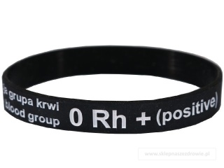 18cm Opaska, bransoletka silikonowa z grupą krwi 0 Rh+(dodatni) rozmiar 18cm