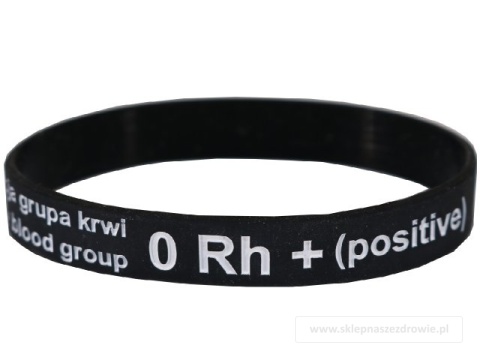 18cm Opaska, bransoletka silikonowa z grupą krwi 0 Rh+(dodatni) rozmiar 18cm