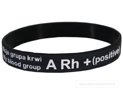 20cm Opaska, bransoletka silikonowa z grupą krwi A Rh+(dodatni) rozmiar 20cm