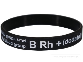 18cm Opaska, bransoletka silikonowa z grupą krwi B Rh+(dodatni) rozmiar 18cm