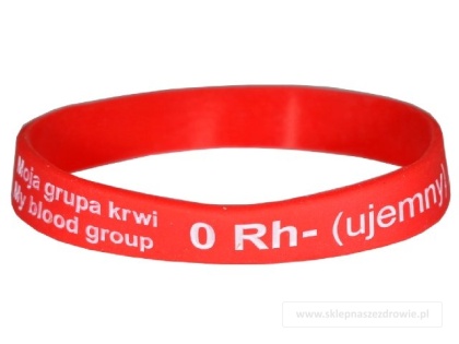 20cm Opaska, bransoletka silikonowa z grupą krwi 0 Rh-(ujemny) rozmiar 20cm