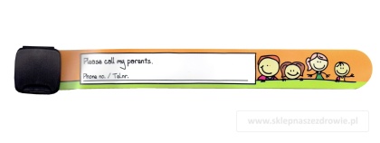 Regulowana opaska, bransoletka dla dziecka z numerem telefonu rodzica